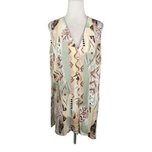 Vintage 80s Jessica Scott Cream Neutral Geometric Print Vest M